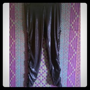 Black semi shiny tie up leggings